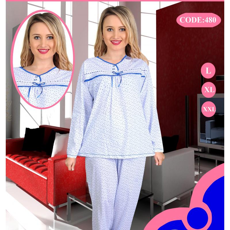 Pijama dama marimi mari, bumbac, albastra